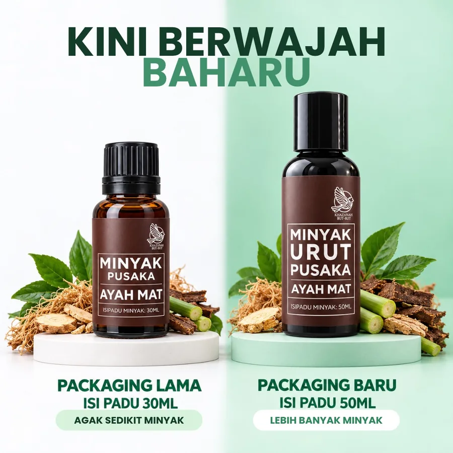 Packaging lama 30ml berbanding packaging baru 50ml